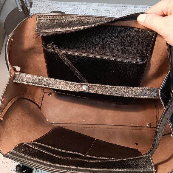 London Fog black faux leather large tote bag purse - Picture 5 of 14